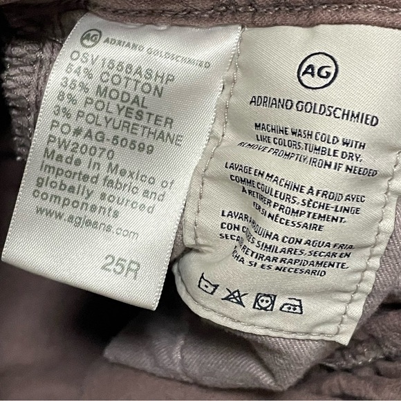 Anthropologie AG High Rise Stevie Ankle Gray Taupe Velvet Slim Straight Sz 25R. - Picture 7 of 10